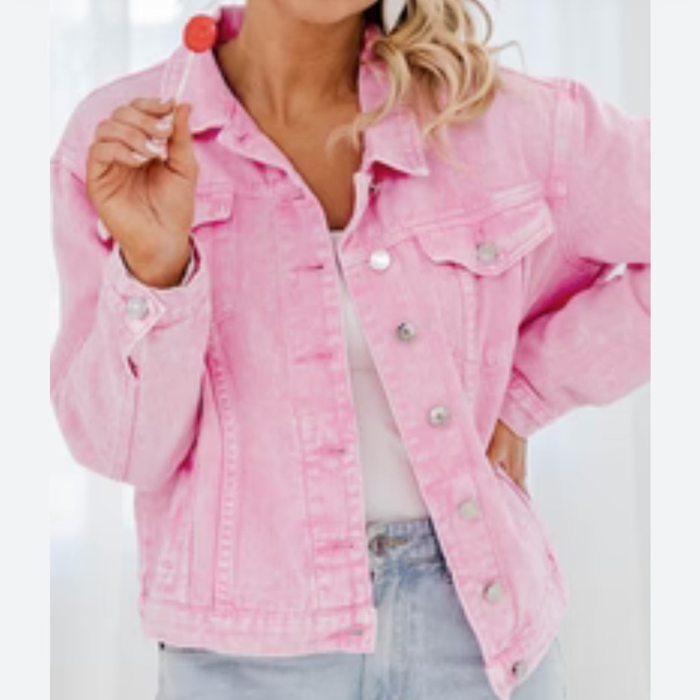 Savanna‎ Jane NWOT size 1X acid washed distressed pink jean jacket